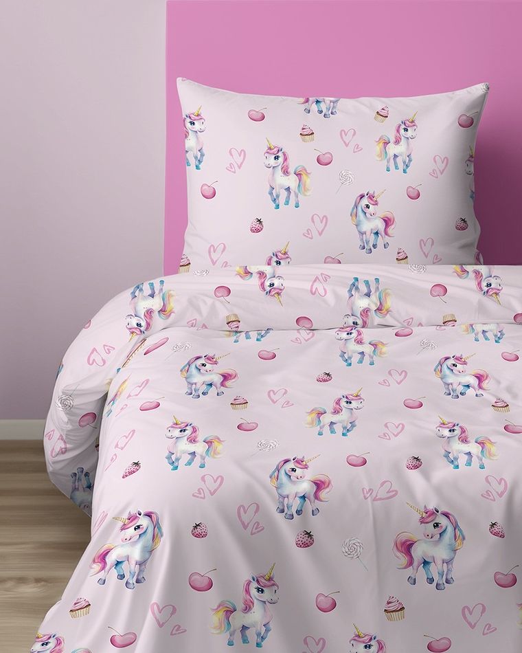 XOXO, set de lenjerie de pat pentru tineri, 160-200 cm + 70-80 cm, Unicorns
