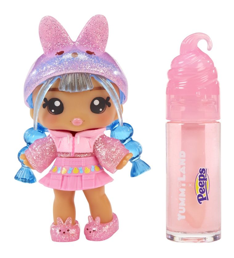 Yummiland, PEEPS, Lip Gloss Doll, Maddie Mallows, mini papusa + luciu de buze DIY