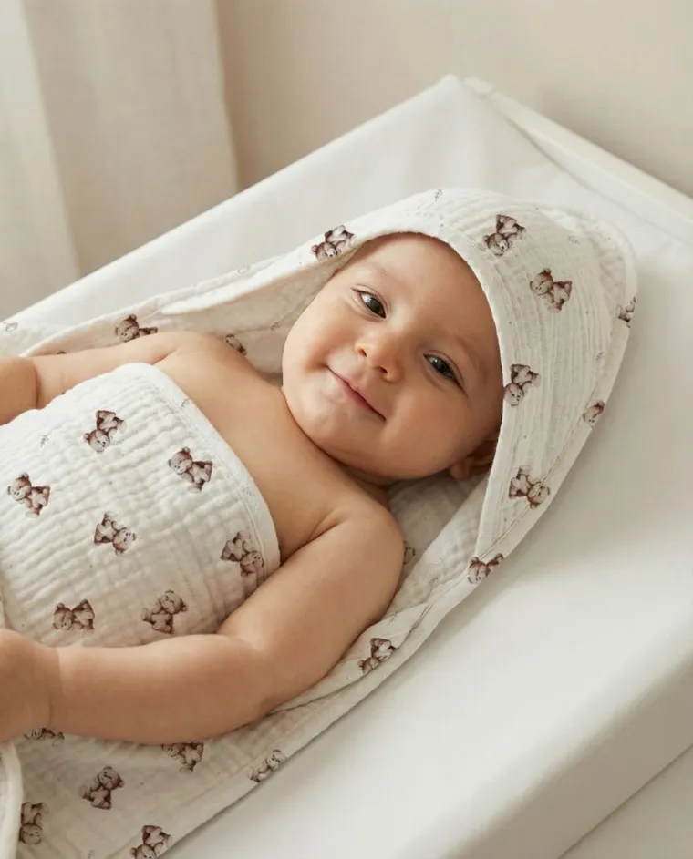 Albero Mio, Vintage Teddy, halat de baie din muselina, 80-80 cm