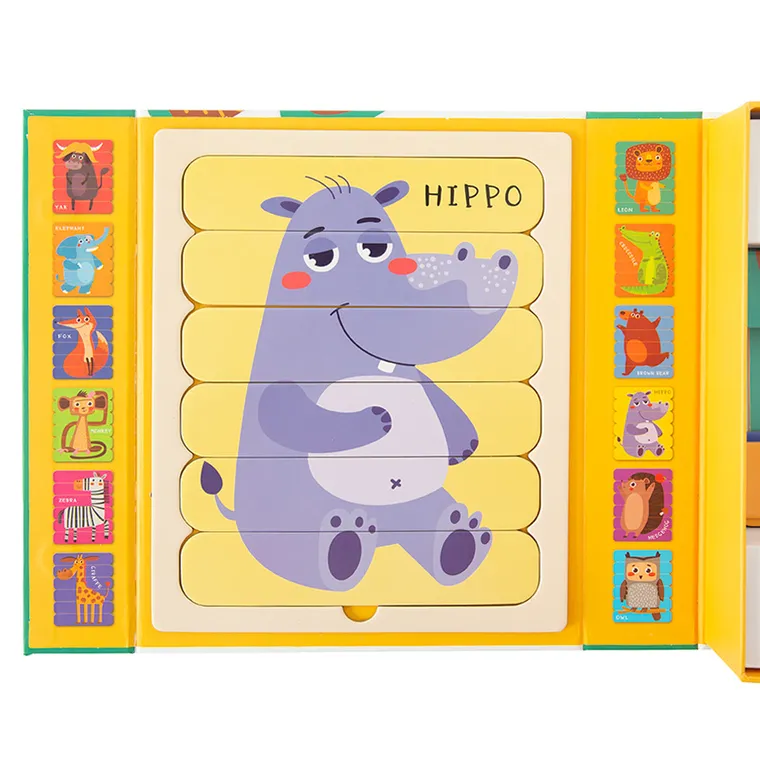 Animalute, puzzle din betisoare, joc de potrivire, 36 elemente