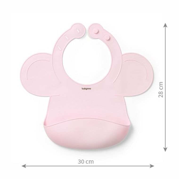 BabyOno, Baveta din silicon cu inchidere reglabila, roz