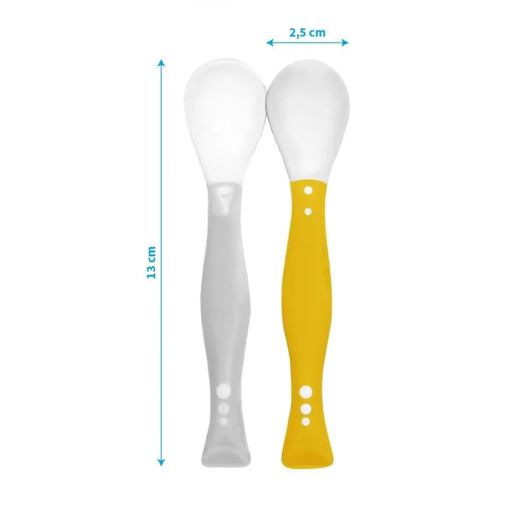 BabyOno, Lingurite flexibile pentru bebelusi, gri/galben, 2 buc.