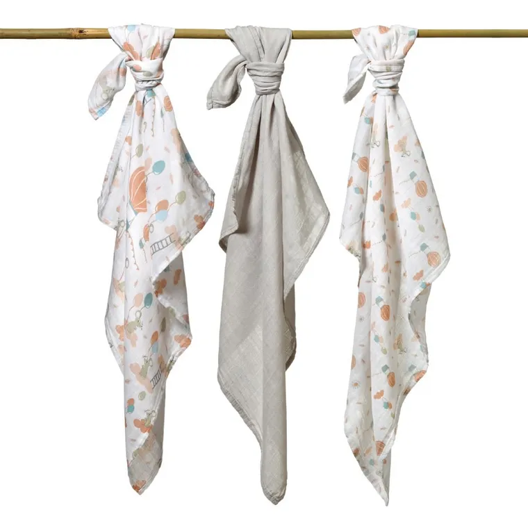 BabyOno, Natural Bamboo, scutece din fibra naturala de bambus, 70-70 cm, 3 buc., gri