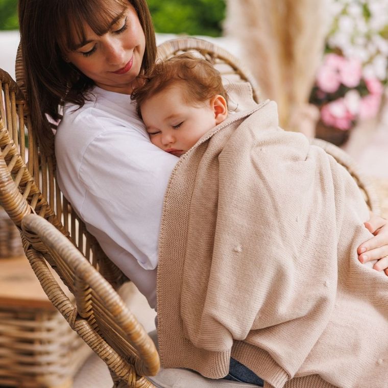 BabyOno, Patura din bumbac cu captuseala din flanela, bej deschis, 75-100 cm