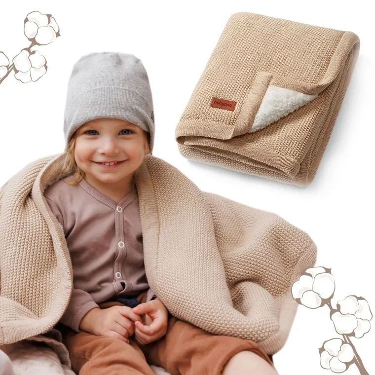 BabyOno, Paturica de iarna pentru bebelusi, bumbac + captuseala sherpa, bej, 75-100 cm