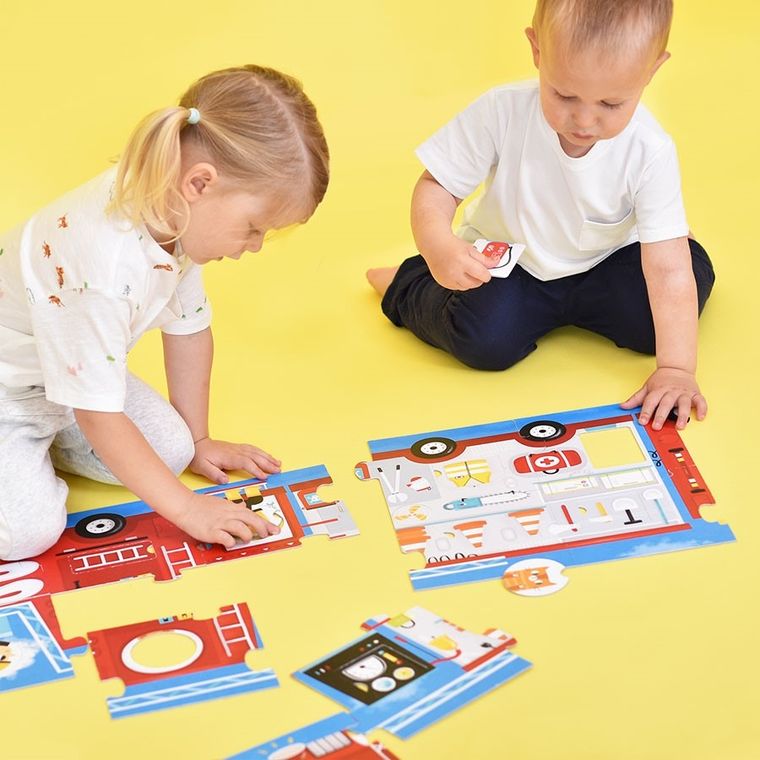 Banana Panda, Make-a-Match Puzzle Camion de pompieri, puzzle de podea, pentru varsta de 2+, 23 piese