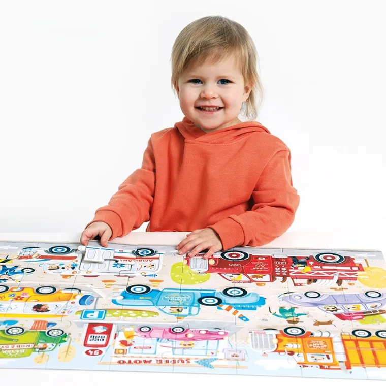 Banana Panda, Moto Jumbo Puzzle Masini, set de puzzle-uri, pentru varsta de 3+, 40 piese