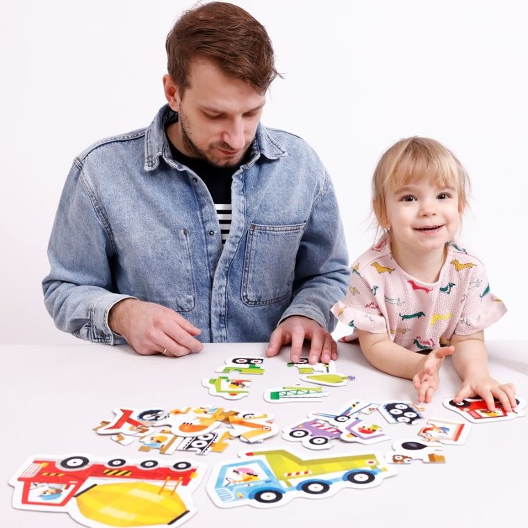 Banana Panda, Progressive Puzzle Vehicule de constructie, set de puzzle-uri, pentru varsta de 2+, 33 piese