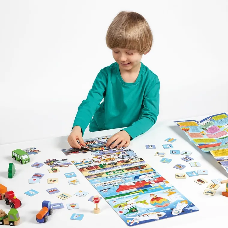 Banana Panda, Puzzle + Transport, set de puzzle-uri, pentru varsta de 4+, 60 piese de puzzle, 32 placute suplimentare