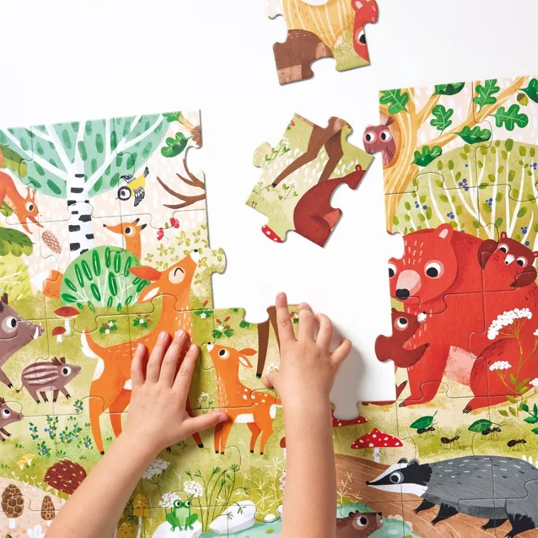 Banana Panda, Wild Jumbo Puzzle Animale din padure, set de puzzle-uri, pentru varsta de 3+, 40 piese