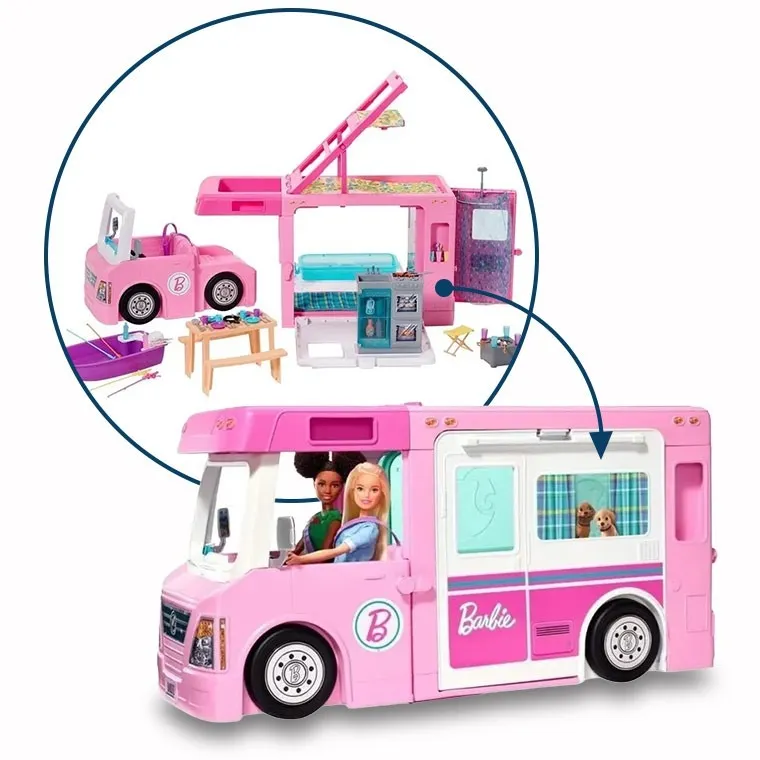 Barbie, Camper 3in1 + papusa gratuita, set promotional