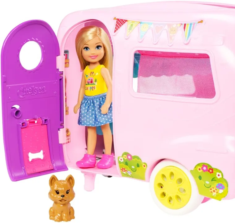 Barbie, Caravana de camping Chelsea, set cu papusa si accesorii