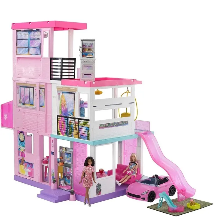Barbie, Dream House Deluxe, Casa de papusi - 60. aniversare, set de joaca cu 2 papusi, masina si accesorii