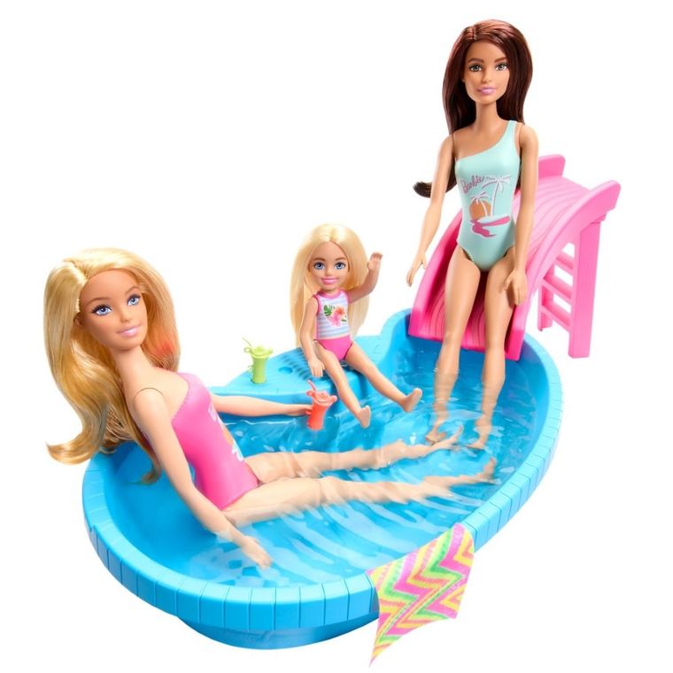 Barbie, Piscina, set de joaca cu papusa si accesorii