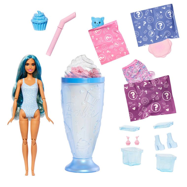 Barbie, Pop Reveal, Stylish Dessert, papusa cu accesorii, set albastru