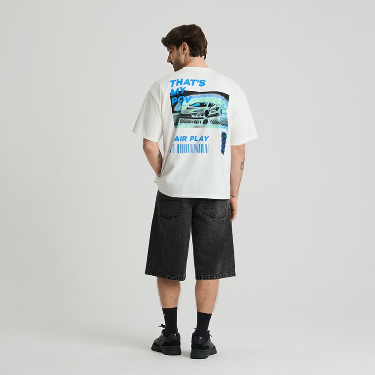 Bermude din denim cu croiala baggy unisex NOWEAR