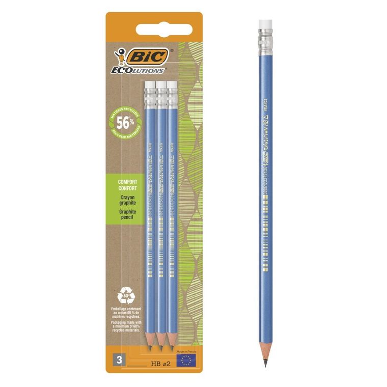 Bic, Evolution Triangle, creion cu radiera, 3 buc.