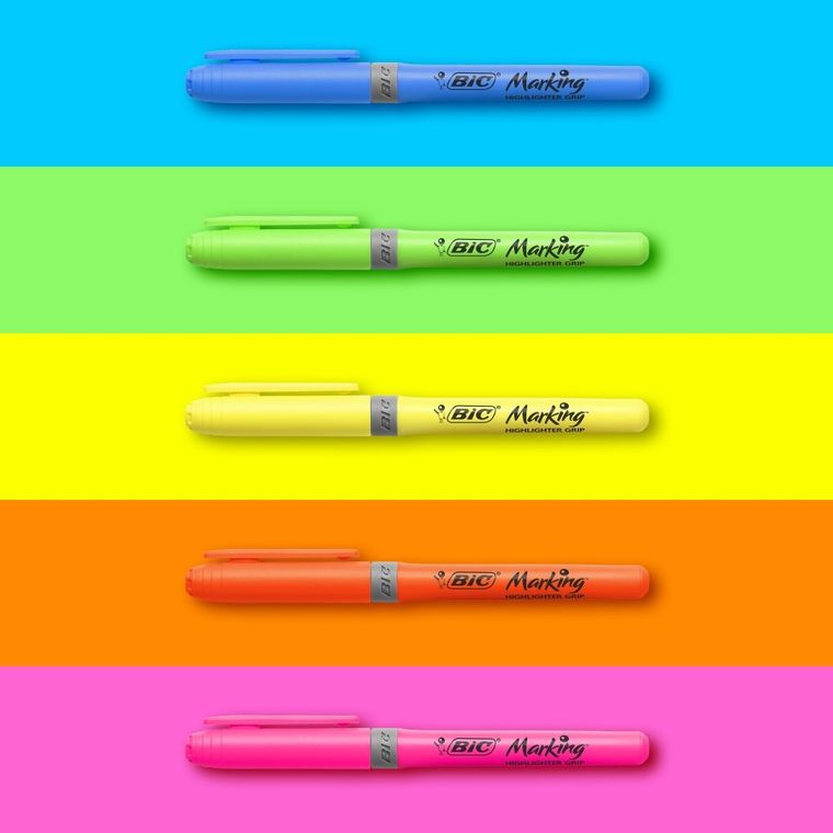 Bic, Highlighter Grip Pastel, marker evidentiator, 4 buc.