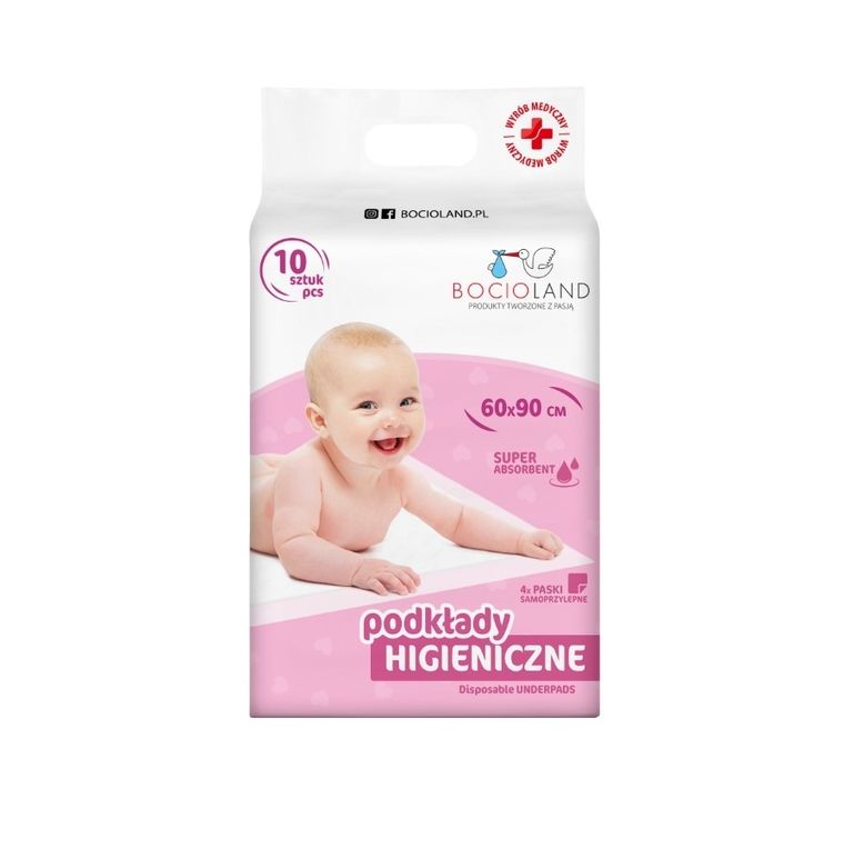 Bocioland, aleze igienice autoadezive, super absorbante, 60-90 cm, 30 buc.