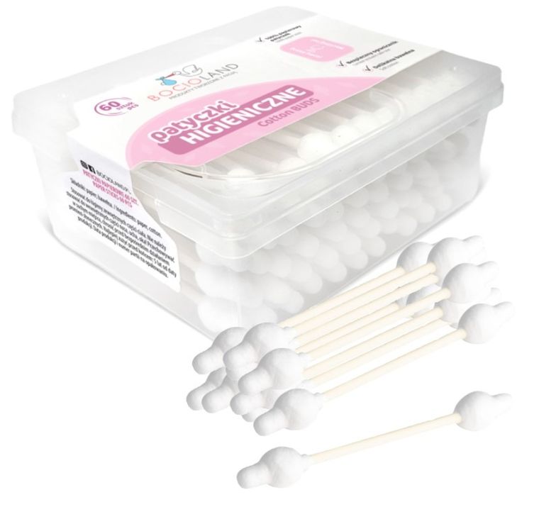 Bocioland, betisoare de urechi din bumbac cu opritor, 60 buc.