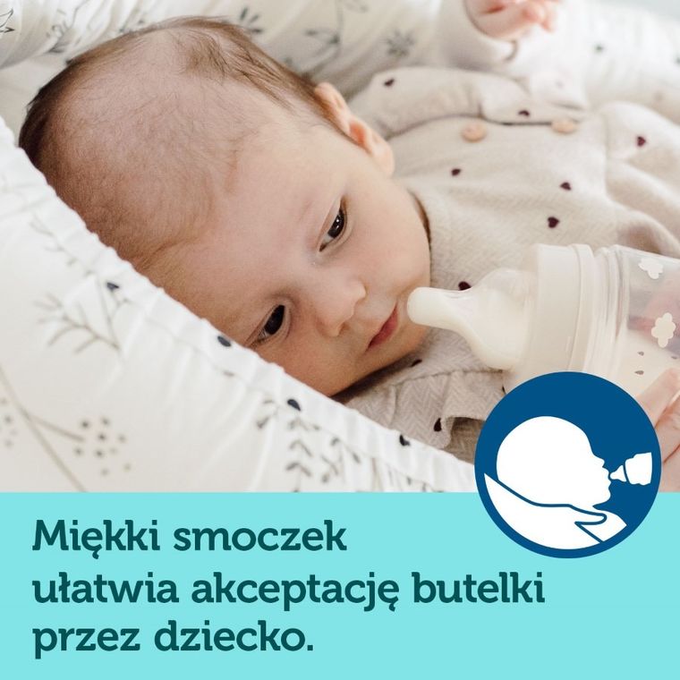 Canpol babies, EasyStart, Bonjour, biberon cu gatul larg, albastru, 3m+, 240 ml