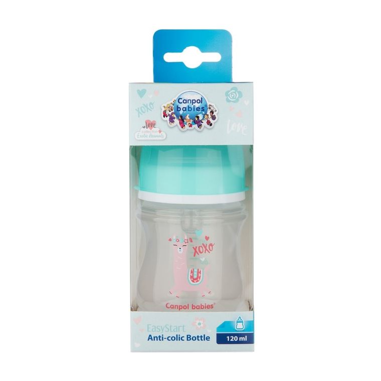 Canpol babies, EasyStart, Exotic Animals, biberon cu gatul larg, verde, 0m+, 120 ml