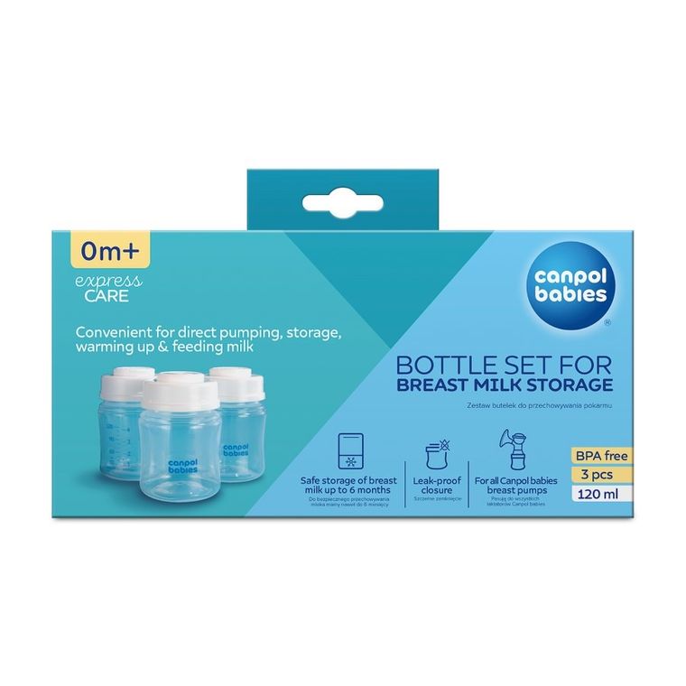 Canpol babies, set de sticle pentru stocarea laptelui matern si hranei, 120 ml, 3 buc.