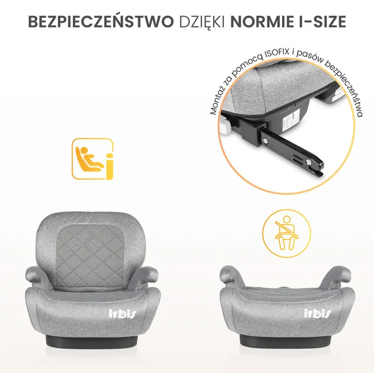 Caretero, Irbis, i-Size, scaun auto, inaltator, gri melanj, 125-150 cm