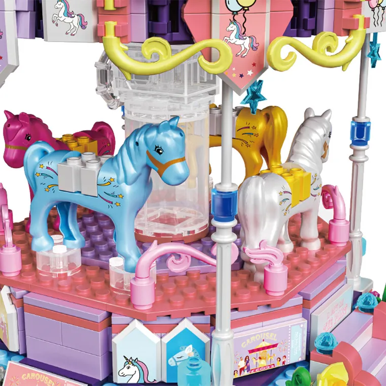 Carousel, piese de asamblare si cutie muzicala, carusel caluti, 591 elemente