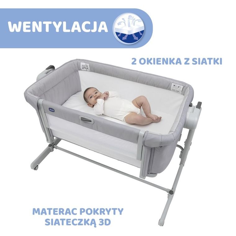Chicco, Co-Sleeping Next2me, Magic Evo, patut atasabil, Grey Mist