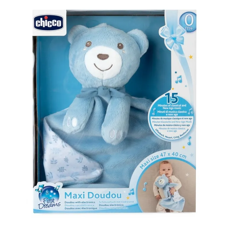 Chicco, First Dreams, jucarie de plus cu muzica, Maxi Doudou, albastru
