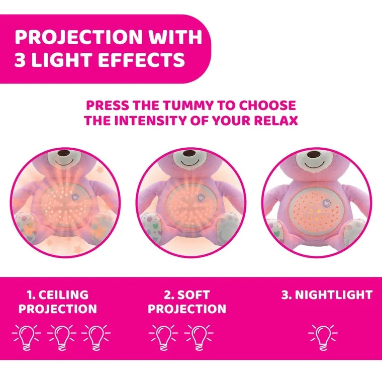 Chicco, First Dreams, Ursulet cu proiector, roz