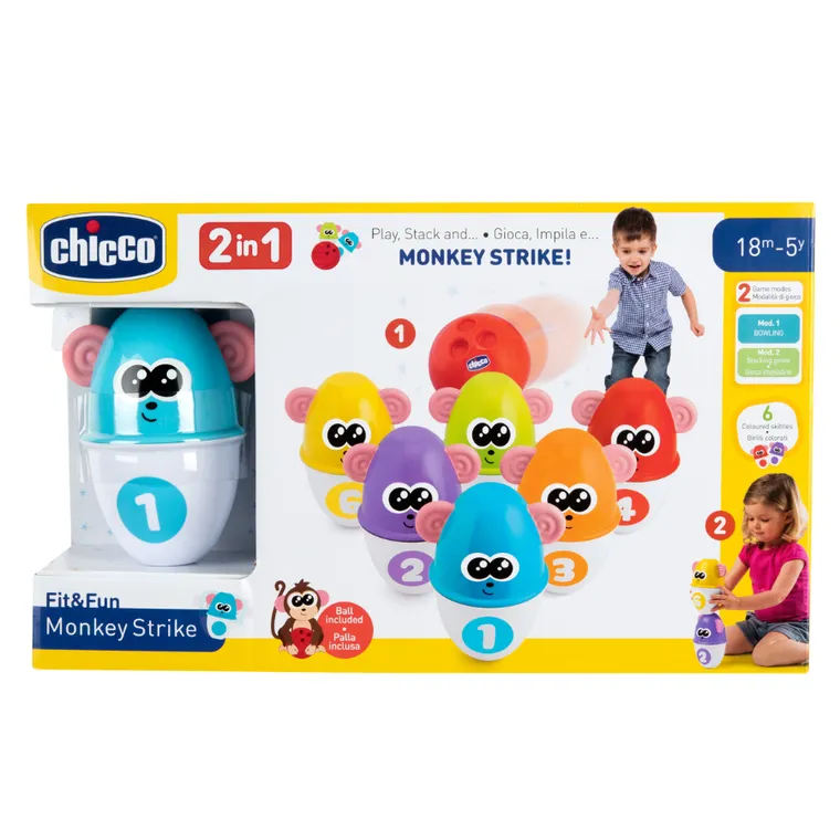 Chicco, Fit&Fun, Joc de bowling 2in1 cu popice verticale
