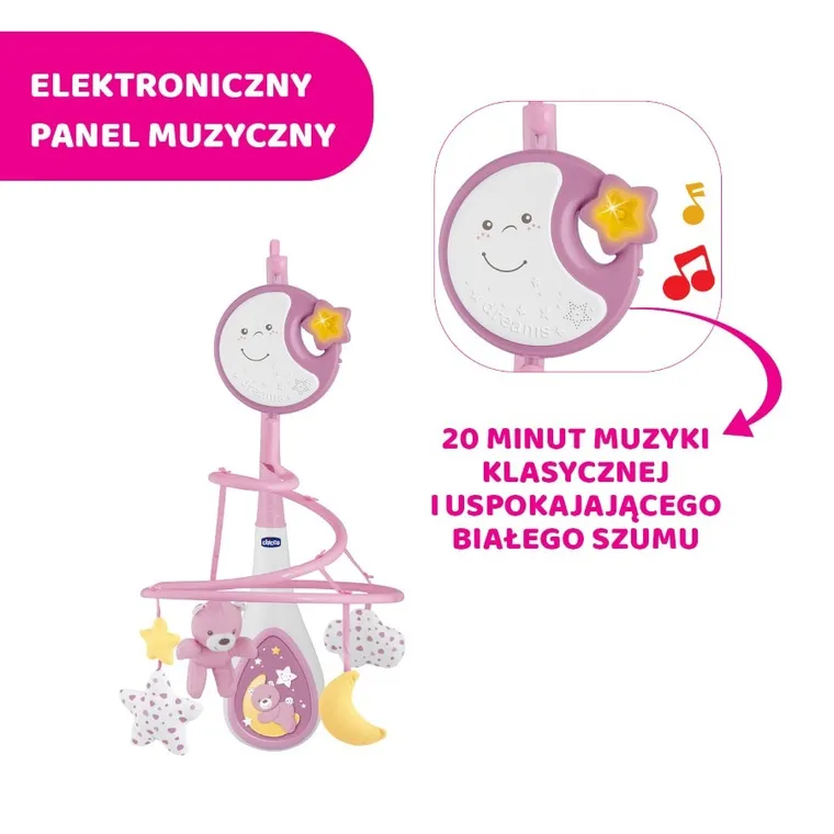 Chicco, Next2Dreams, Carusel pentru patut 3in1, roz