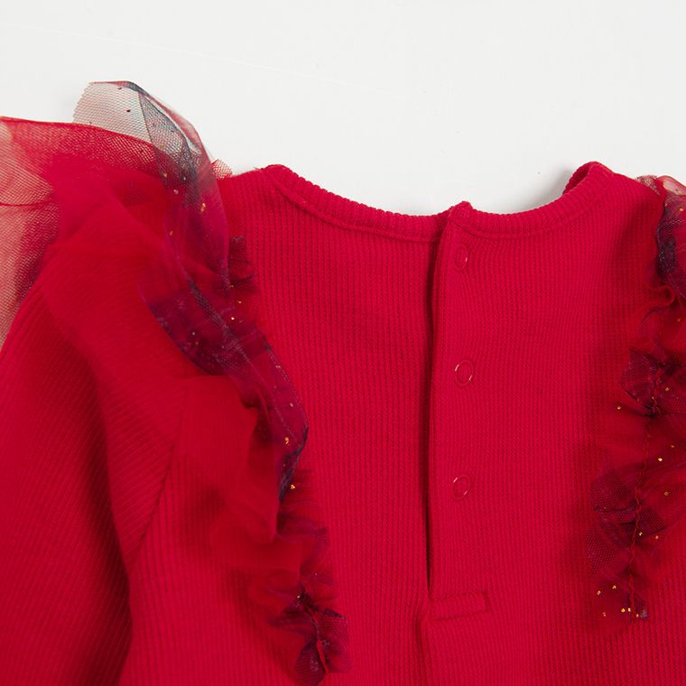 Cool Club, Bluza cu maneca lunga pentru fete, din tricot striat, rosu