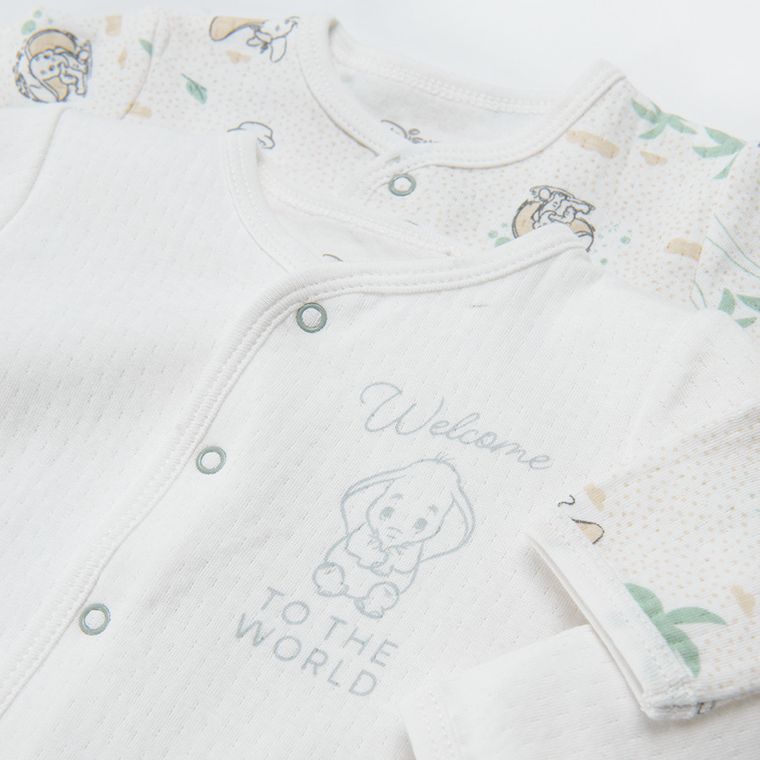 Cool Club, Bluza cu nasturi pentru bebelusi, bumbac organic, ecru, imprimeu Dumbo, set 2 buc.