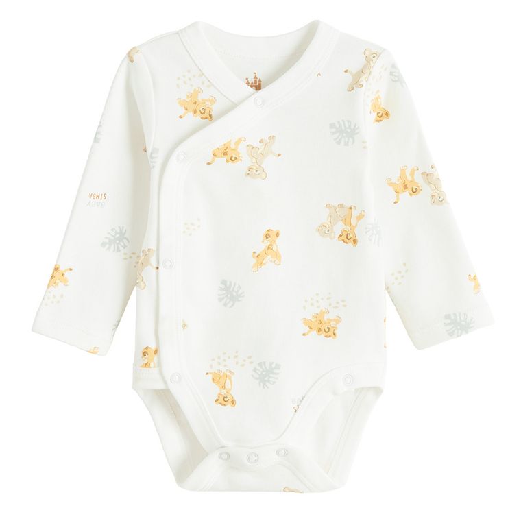 Cool Club, Body cu maneca lunga pentru baieti, alb, imprimeu Lion King, set, 2 buc.