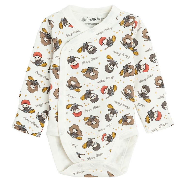 Cool Club, Body cu maneca lunga pentru bebelusi, ecru, imprimeu Harry Potter, set, 2 buc.