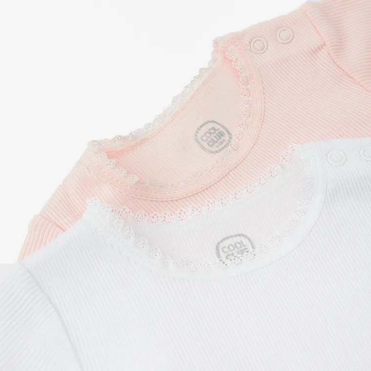 Cool Club, Body cu maneca scurta pentru fete, alb, roz, set, 2 buc.