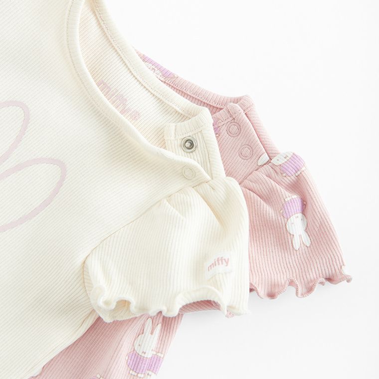 Cool Club, Body cu maneca scurta pentru fete, din tricot striat, mix, imprimeu Miffy, set, 2 buc.