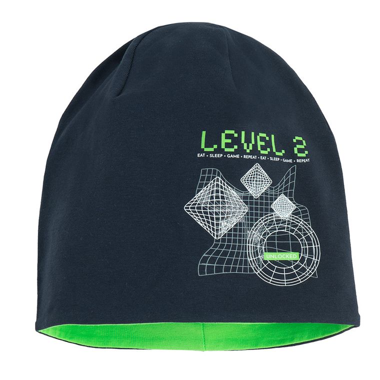 Cool Club, Caciula pentru baieti, cu doua fete, bluemarin-verde