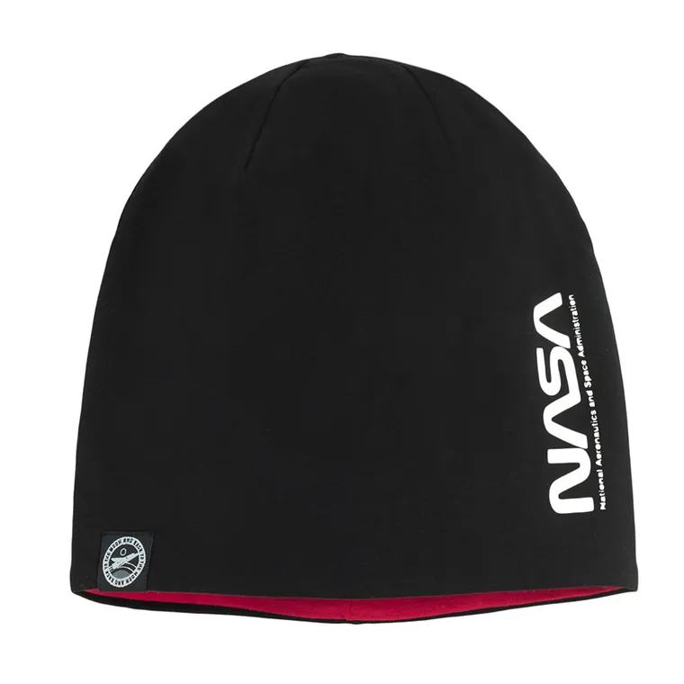 Cool Club, Caciula pentru baieti, cu doua fete, negru-rosu, imprimeu NASA