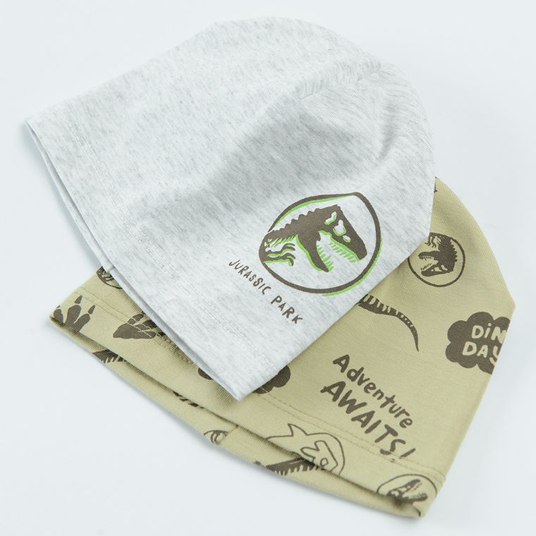 Cool Club, Caciula pentru baieti, gri, verde, imprimeu Jurassic World, set, 2 buc.