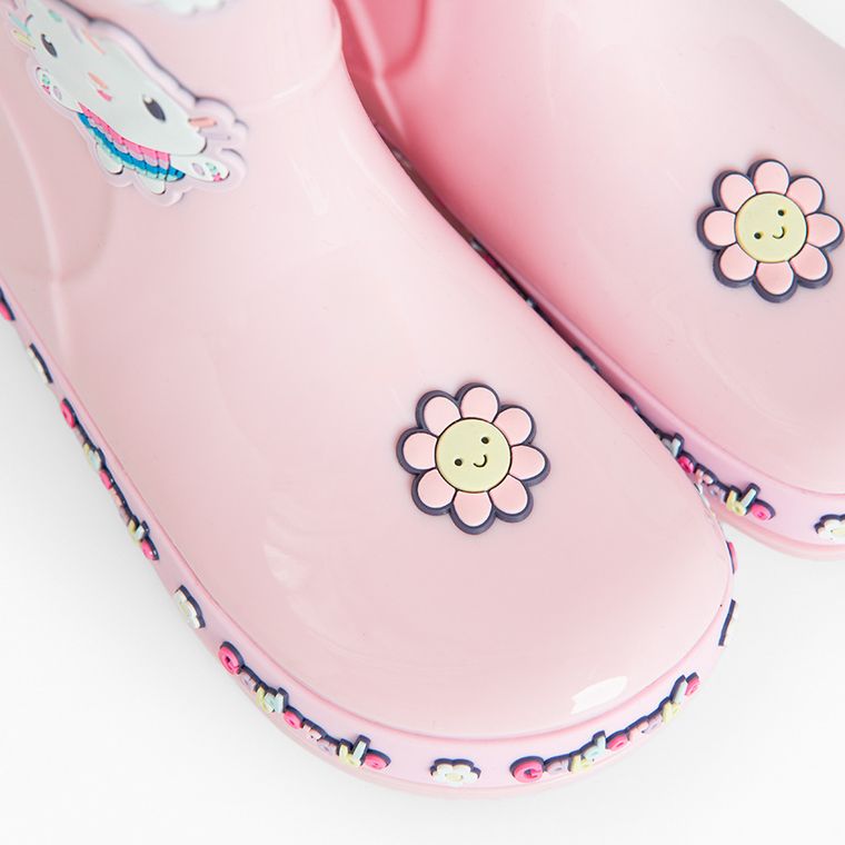 Cool Club, Cizme de cauciuc pentru fete, roz, talpa Barefoot, imprimeu Gabby's Dollhouse