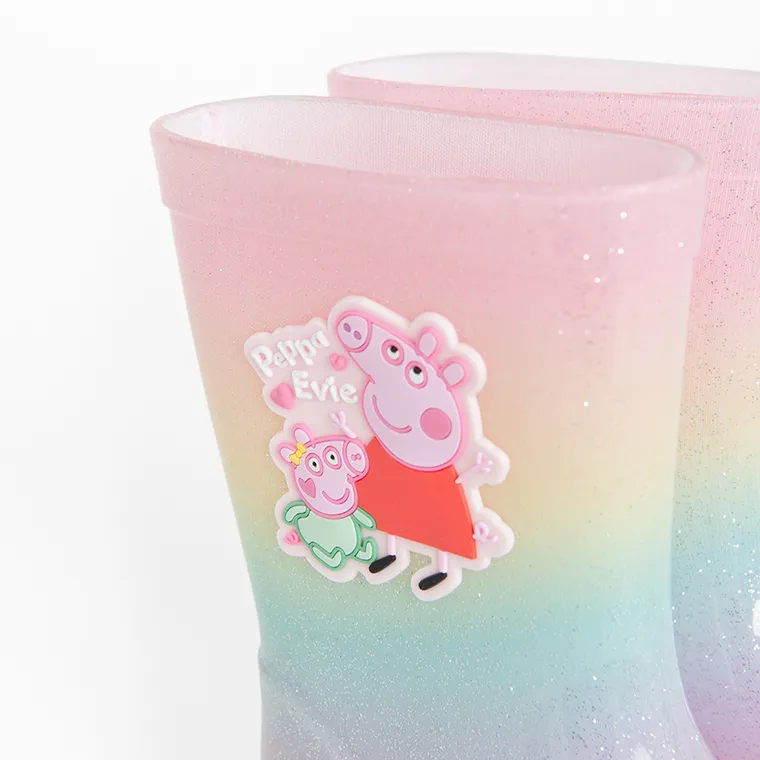 Cool Club, Cizme de cauciuc pentru fete, roz, talpa Barefoot, imprimeu Peppa Pig