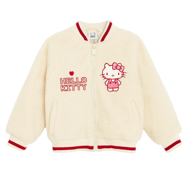 Cool Club, Geaca pentru fete, cu fermoar, ecru, imprimeu Hello Kitty