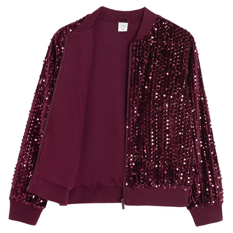 Cool Club, Hanorac bomber pentru fete, cu fermoar, velur, claret