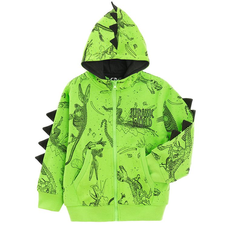 Cool Club, Hanorac cu gluga pentru baieti, cu fermoar, verde, imprimeu Jurassic World