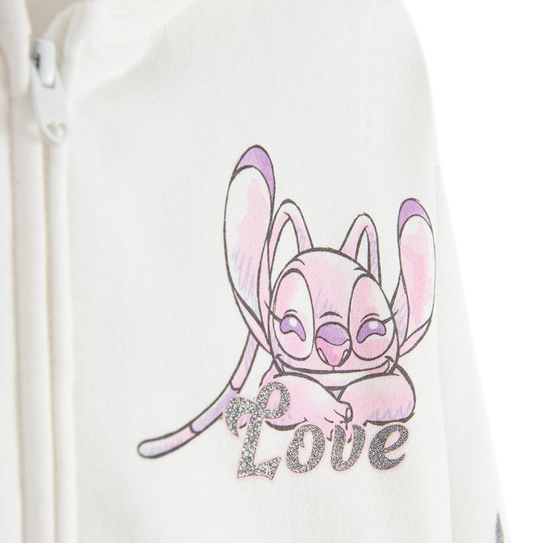 Cool Club, Hanorac cu gluga pentru fete, cu fermoar, crop top, alb, imprimeu Lilo si Stitch