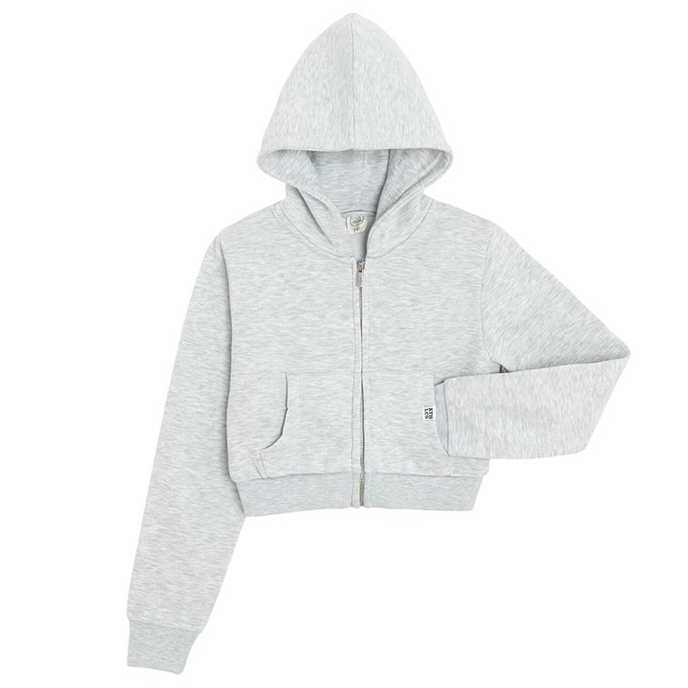 Cool Club, Hanorac cu gluga pentru fete, cu fermoar, crop top, gri